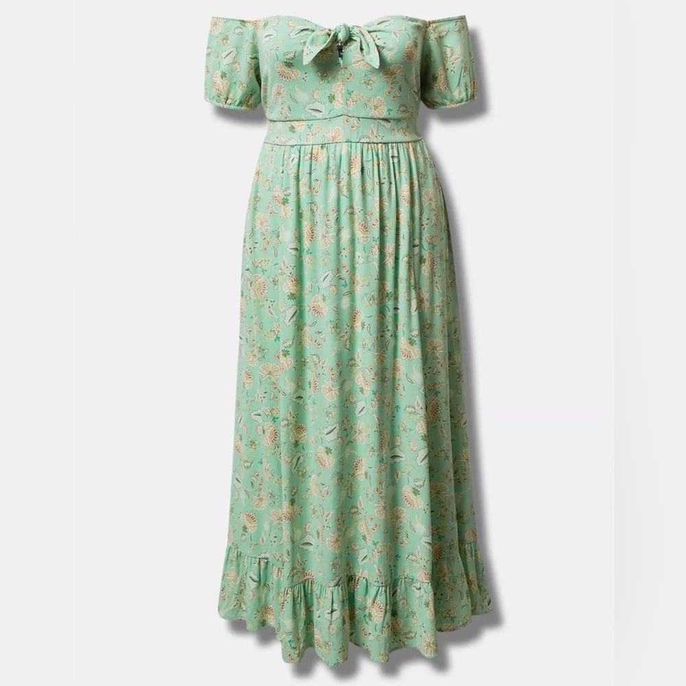 Torrid Mint Floral Off-Shoulder Maxi Dress
